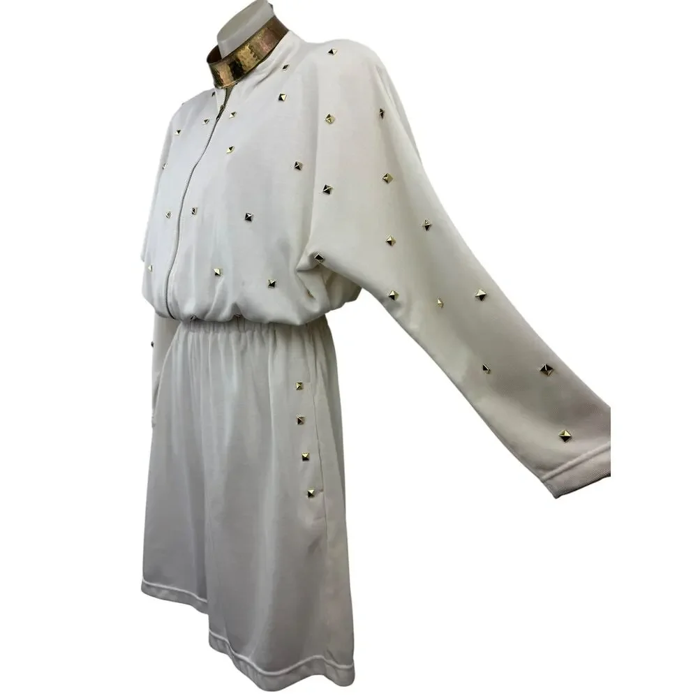 ❌Sold❌Vintage 90's cotton gold studded white batwing romper - Picture 6 of 6